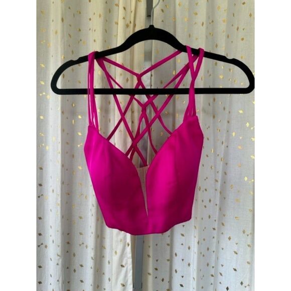 La Femme Two Crop Top Piece Peek A Boo Dress Shorts With Train Skirt Size 4 - Picture 3 of 11